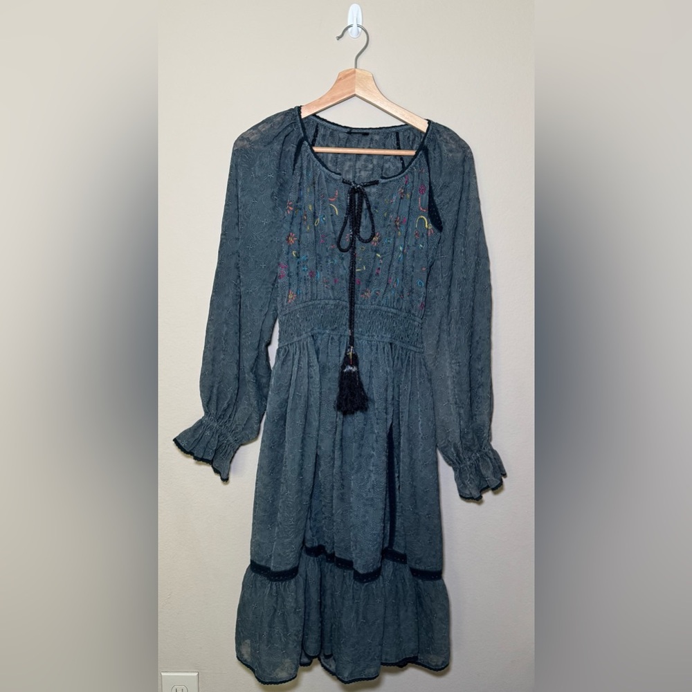 Women’s medium embroidered navy blue long sleeve dress